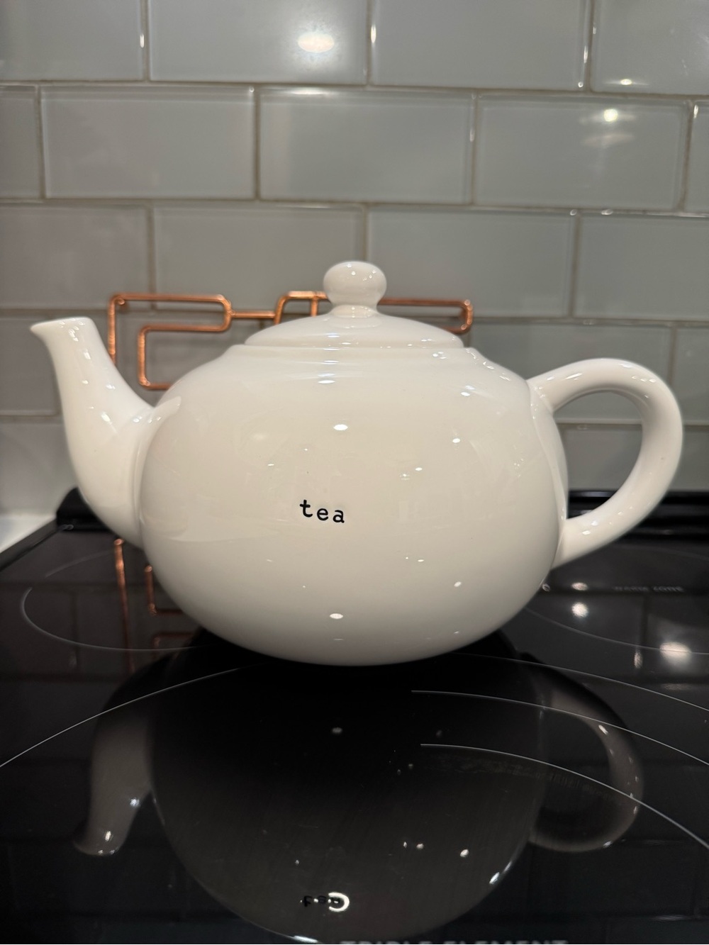 Pottery Barn White Ceramic Teapot with 'tea' Lettering